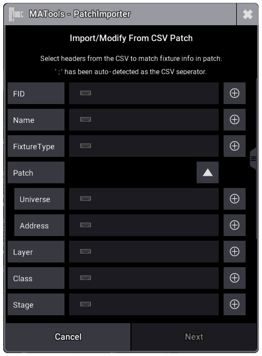 CSV Import Dialog