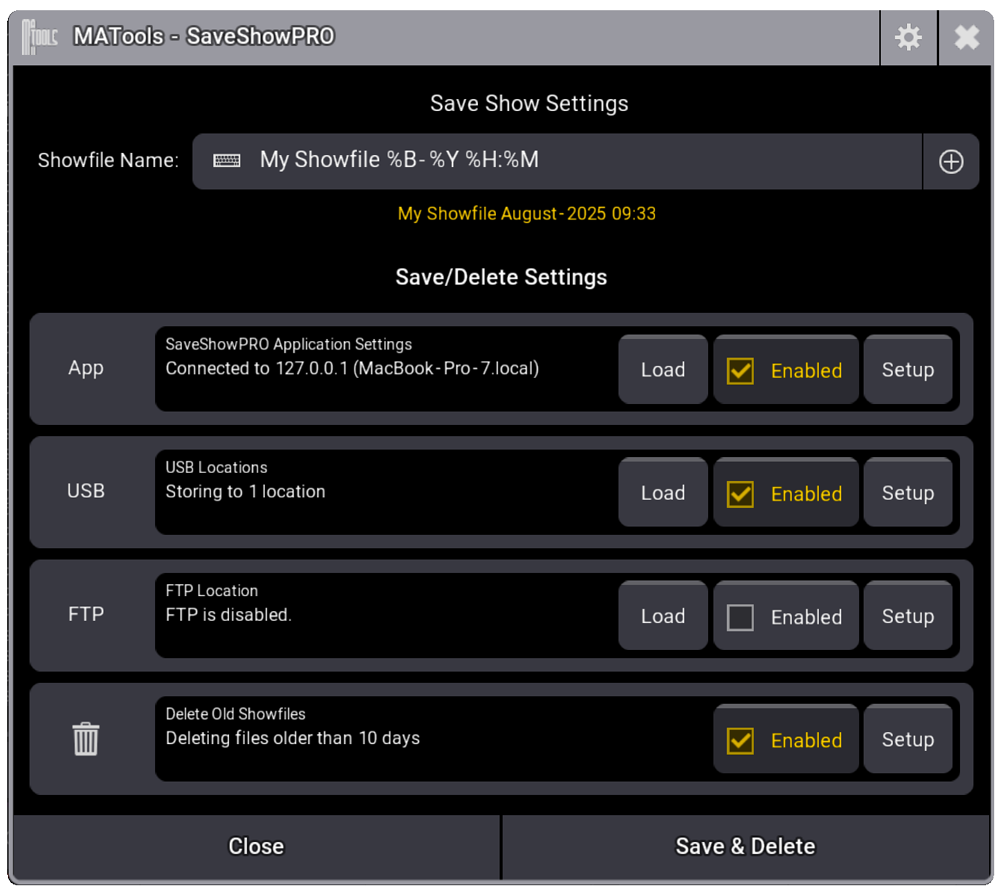 SaveShowPRO Interface